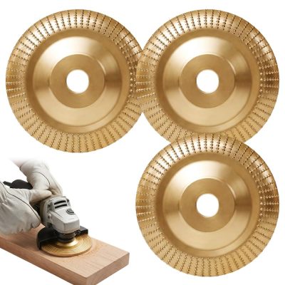 3PCS Wood Grinding Disc Set for Angle Grinder, Flat Curve Inclined Carbon Steel Shaping Wheel Attachments for Wood Sanding Polishing and Surface Finishing (Gold)