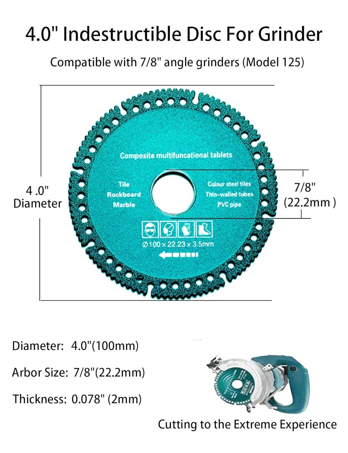 5pack 4 Inch Indestructible Disc for Grinder, Cutting Discs for Angle Grinder, for Metal Smooth Cutting, Ceramic Tile Chamfering Grinding and Multifunctional Cutting Saw Blade for Various Materials - Image 2