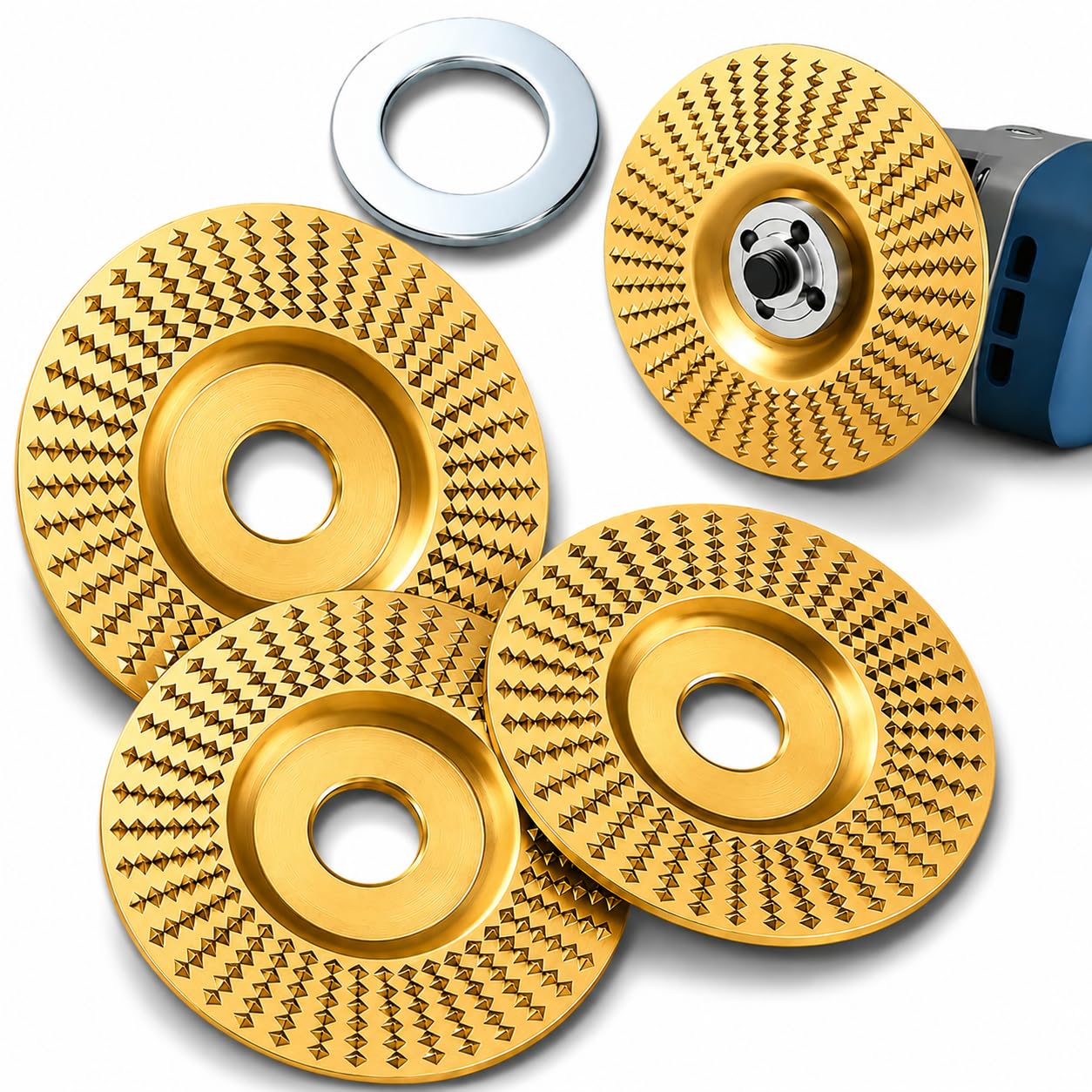 Angle Grinder Polishing Pad, Wood Carving Disc Set, Tungsten Carbide Grinding Wheel Wood Carving for 4" & 4-1/2" Grinders, Woodworking Attachment for Cutting, Shaping, Sanding (3*Flat Surface)